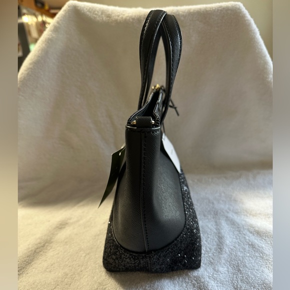 New Authentic Kate Spade ina Greta court black satchel glitter small hand bag - Picture 5 of 12